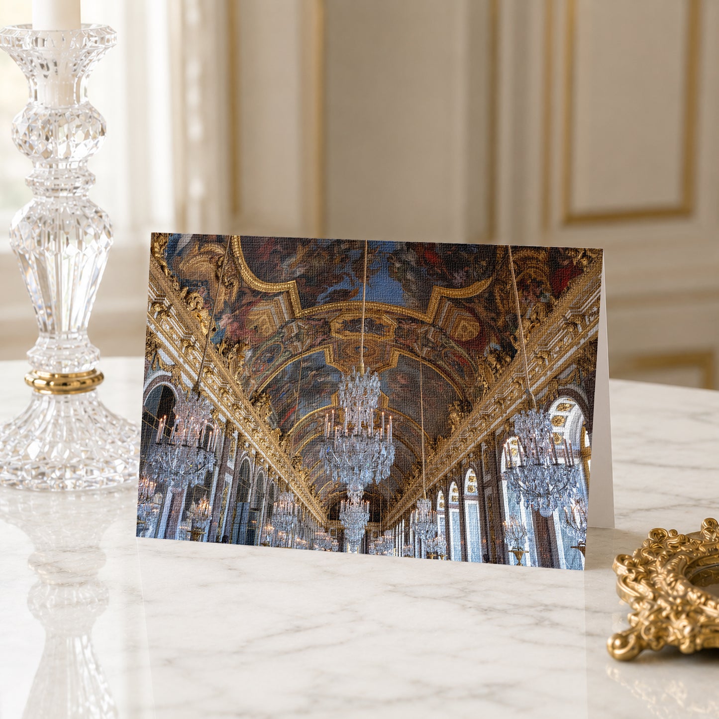 a grand, ornate hall with intricate chandeliers and elaborate decorations, creating an opulent and majestic atmosphere.