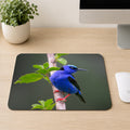 Male Red-legged Honeycreeper with electric blue feathers, black eye mask, and bright red legs perched on a branch, printed on a mouse pad