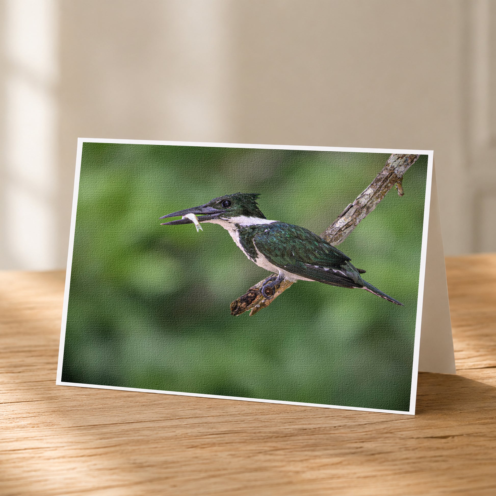 A close-up photograph of a bird perched on a branch, with a blurred green background.